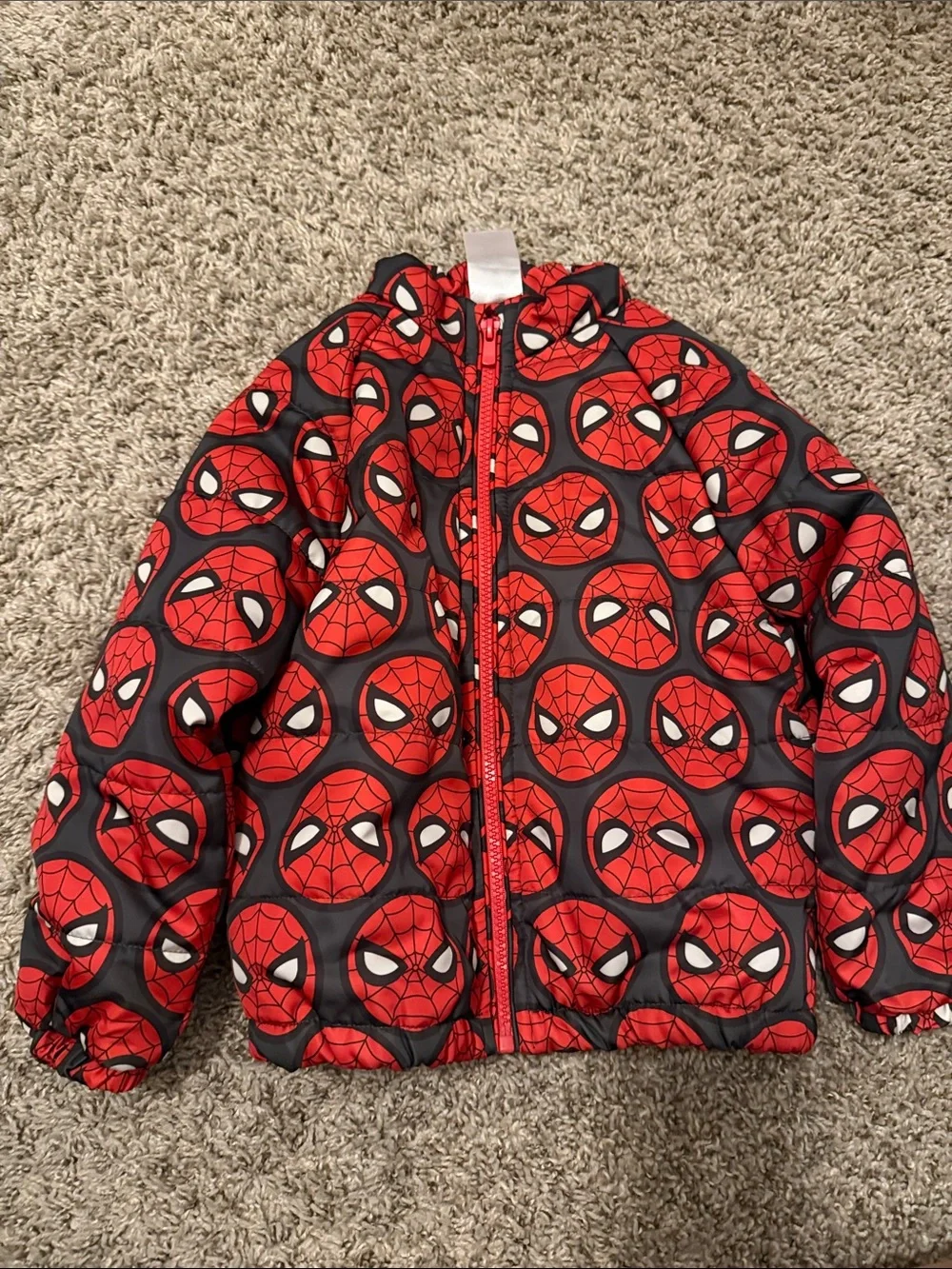 Disney Red & Black Spiderman Puffer Jacket - Kids